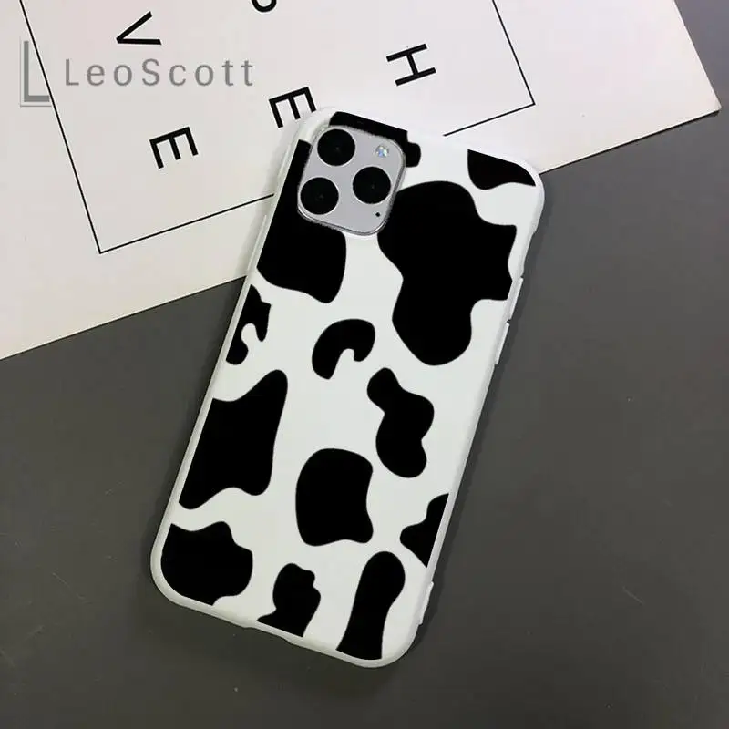 

White Black Cow Symbol Pattern Print Phone Case Candy Color for iPhone 11 12 mini pro XS MAX 8 7 6 6S Plus X 5S SE 2020 XR