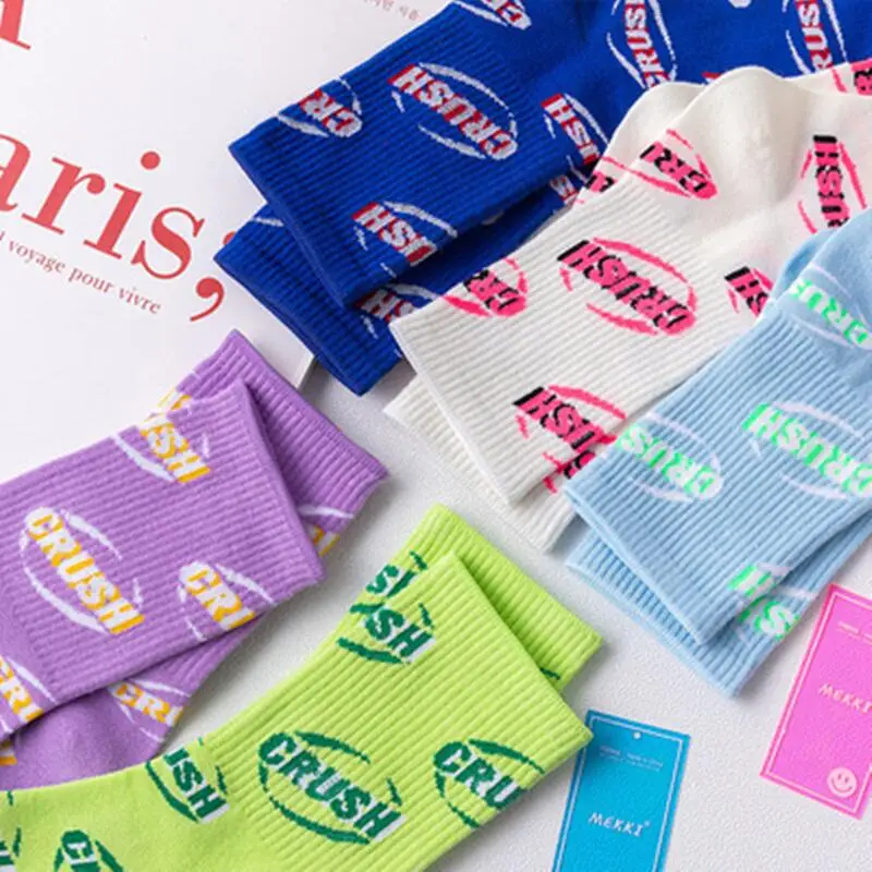 Набор из 4 пар женских носков хлопок дышащие флуоресцентные цветные буквы