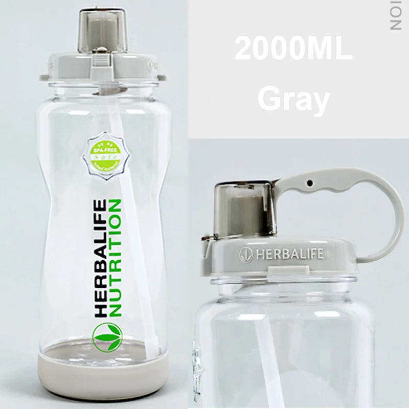 Gray 2000ml Herbalife питание 1000 мл 2000 мл фиолетовый розовый черный синий Портативный Пространство изготовленный на заказ шейкер ремень соломы бутылка для воды - Color: Gray 2000ml