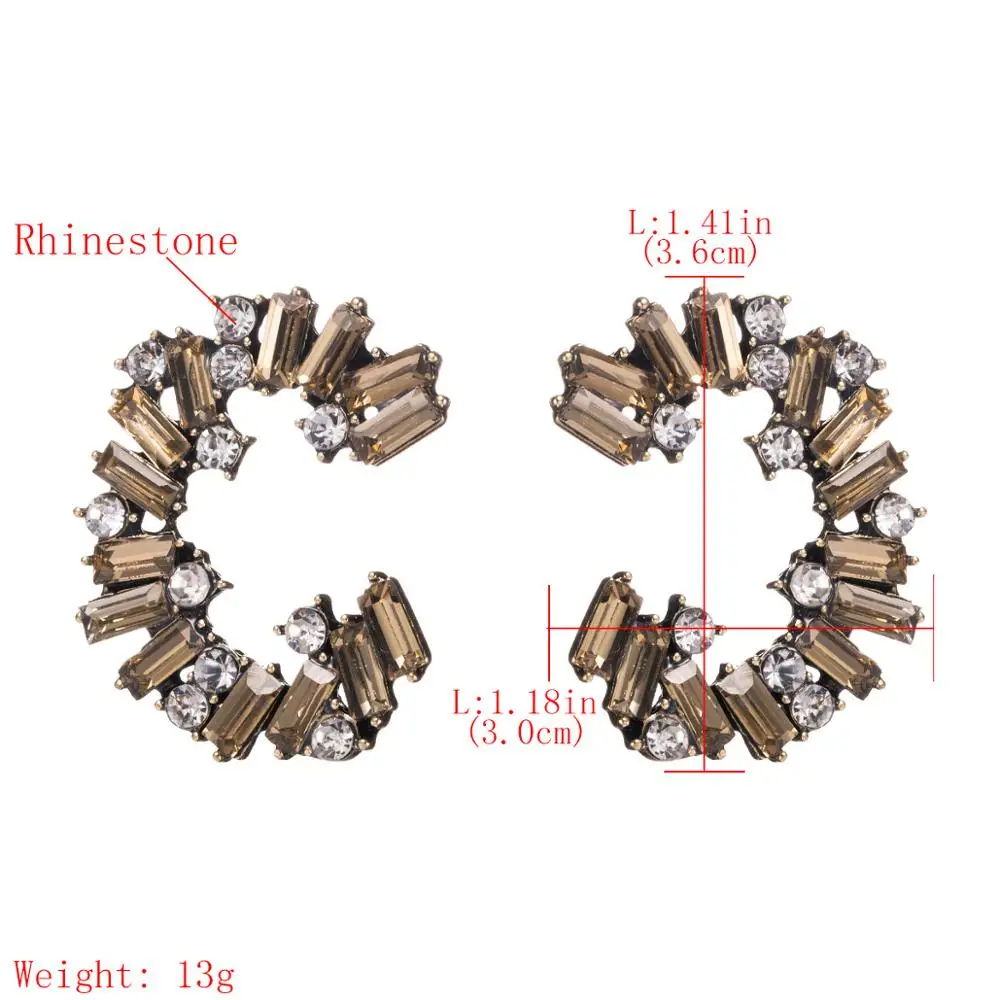 Full Crystal Rhinestone C Shape Earrings Women Luxury Elegant Half Round Female Statement ZA Jewelry 2020 | Украшения и