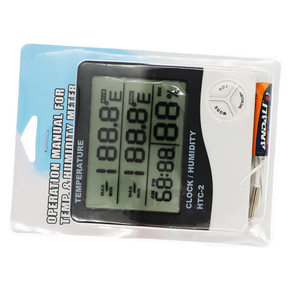 HTC-2 Home Indoor Outdoor Thermometer Hygrometer Digital Temperature Humidity Display Meter Clock Weather Station Probe 40%OFF |