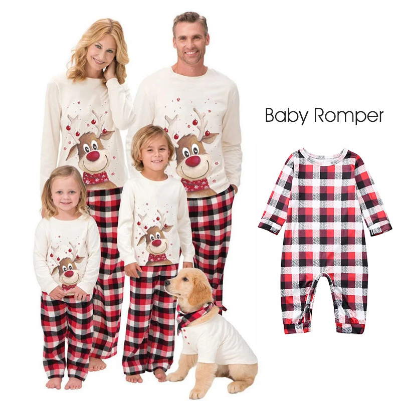 

Семейные одинаковые пижамные комплекты, милый олень для взрослых и детей, семейные одинаковые наряды, топ и штаны 2021, Рождественская семейн...