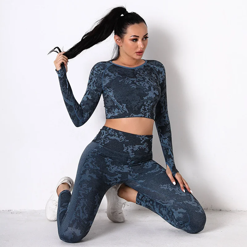 

SALSPOR Yoga 2 Piece Sets Women Fitness Camouflage Push Up Bra High Waist Seamless Leggings Workout Running Sports Gym Clothing