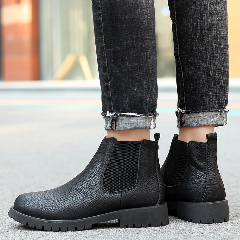 Men's Chelsea Boots Leather Casual Shoes Fashion Rubber Sole Non-slip Comfort Business Footwear Winter Quilted for Men | Обувь