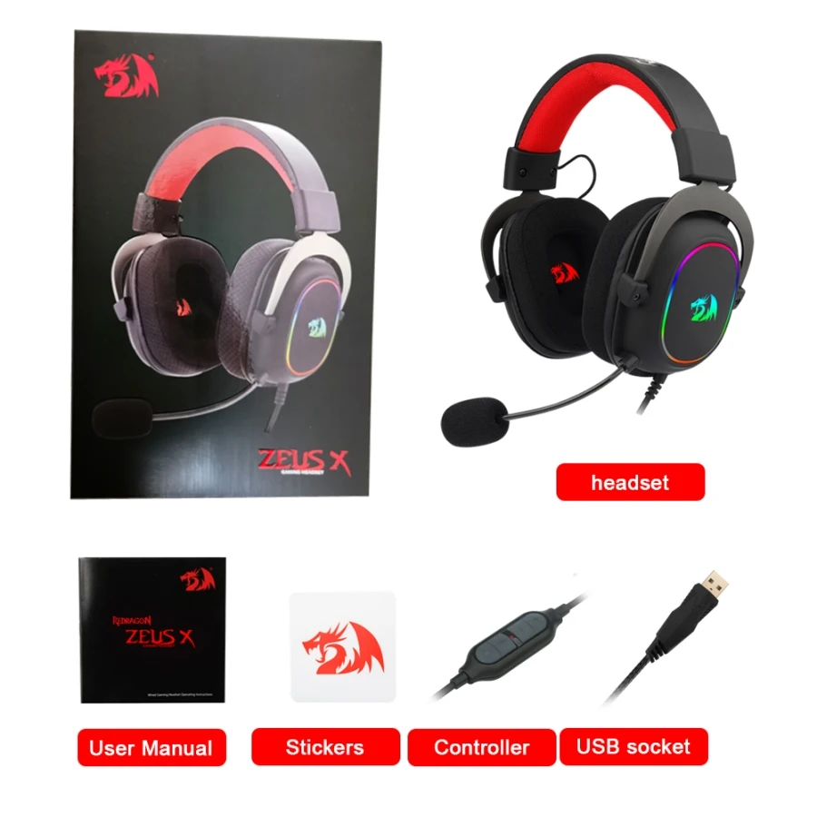 Игровые наушники REDRAGON ZEUS X H510 RGB с шумоподавлением 7 1 USB гарнитура для компьютера