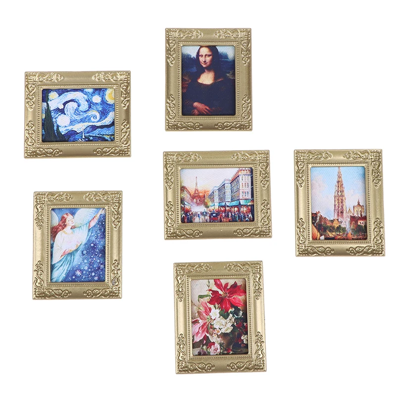 

1:12 Dollhouse Miniature Mini Antique Decorative Accessories Manny Frame Oil Painting Mona Lisa DIY Wooden Doll House
