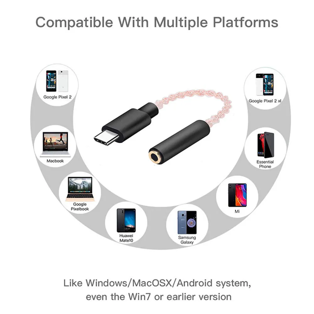 Dosmix DAC Earphone Amplifier Type-C to3.5mm audio adapter Qualcomm chip for Android Phone HiFi Headphone Audio Cable PCM 32bit |