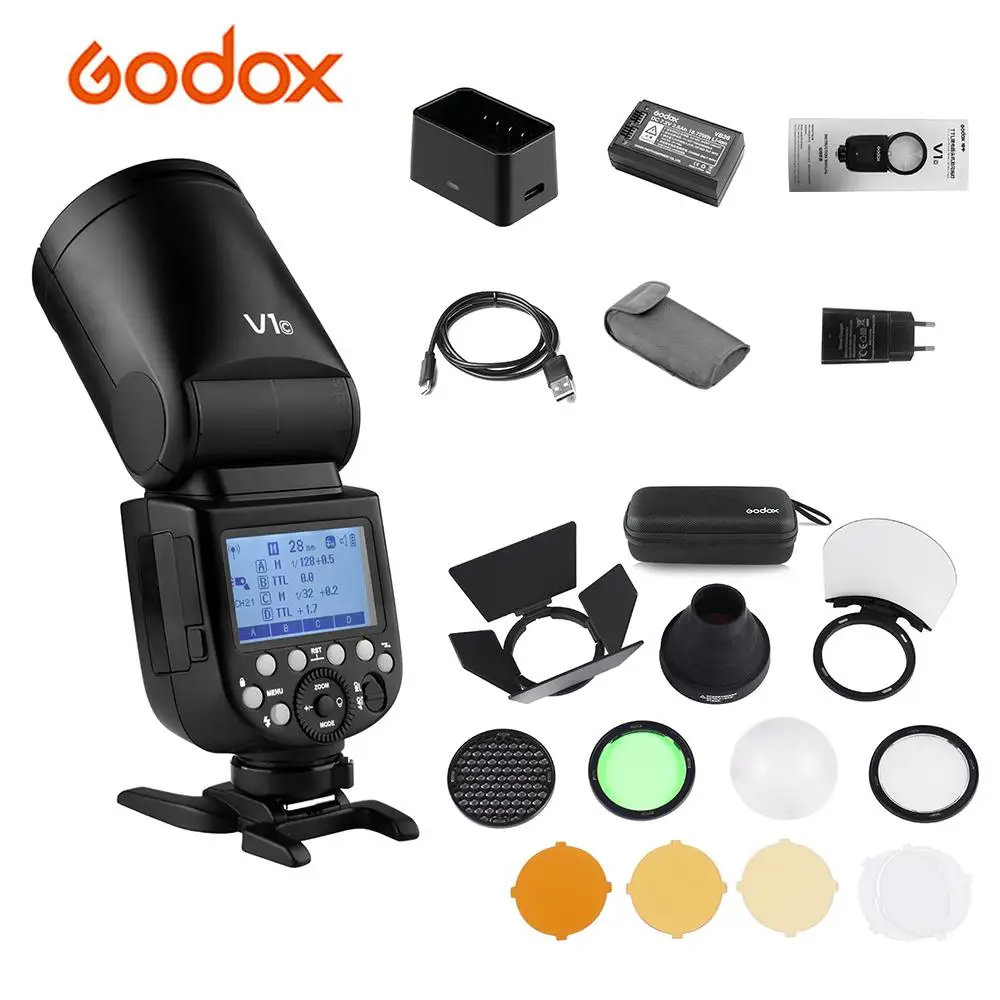 Godox V1C профессиональная вспышка камеры Speedlite AK-R1 карманный фонарик аксессуары