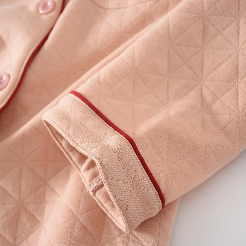 

Japanese solid color autumn and winter pure cotton couple pajamas set thin cotton men thickening long-sleeved home service women