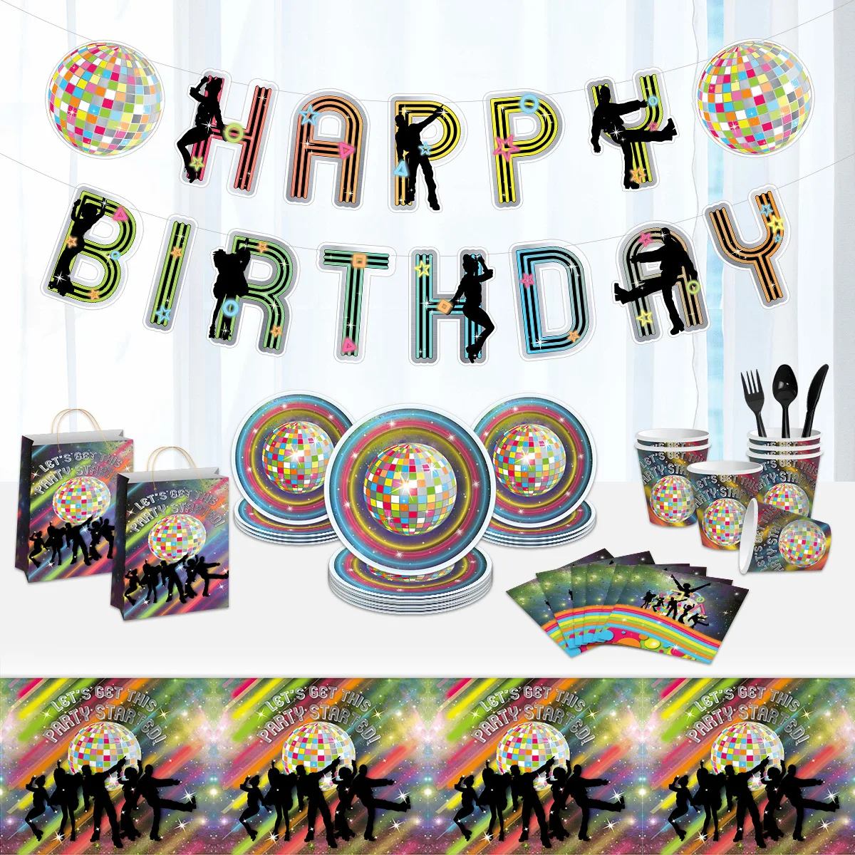 Диско украшения для дня рождения одноразовая посуда баннер скатерть 80s 90s рок