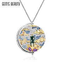 gems beauty 925 sterling silver amethyst gold plate painting vintage rotatable pendant necklace for women chain link necklaces