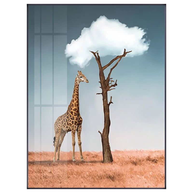 

Cartoon Canvas Painting Floating House Cloud Tree Giraffe Poster Print Nordic Wall Art Home Decor Modern Picture for Living Room