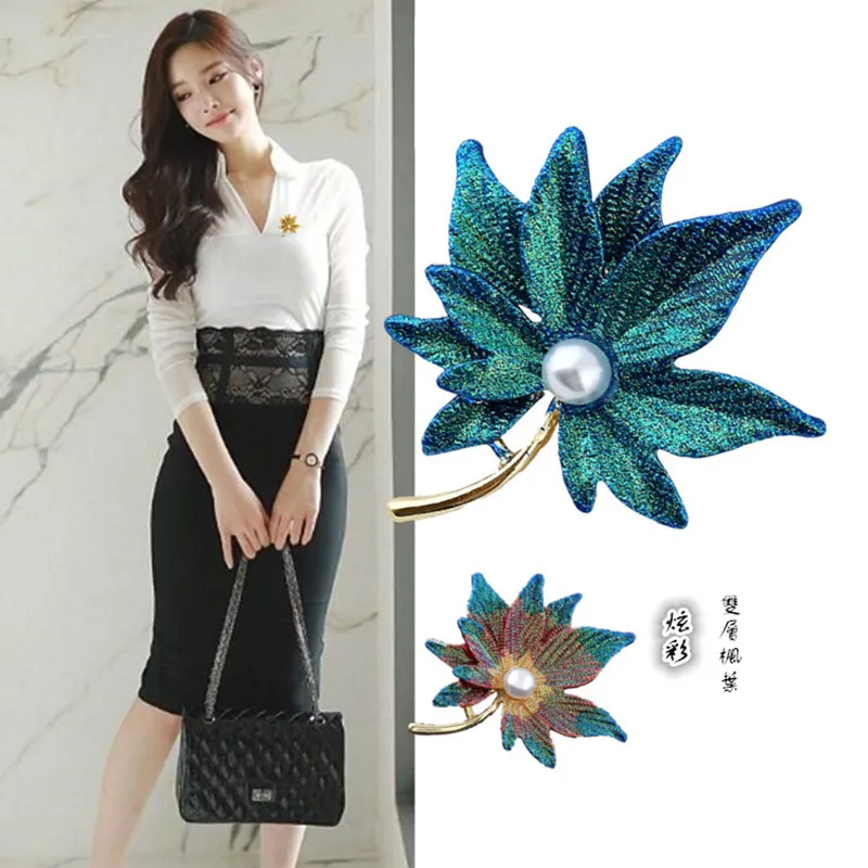 Korean-Style Hot Fashion Brooch Colorful Two-Color Maple Leaf Clothing Pin Women's High-End Suit Jacket Corsage Accessories | Украшения