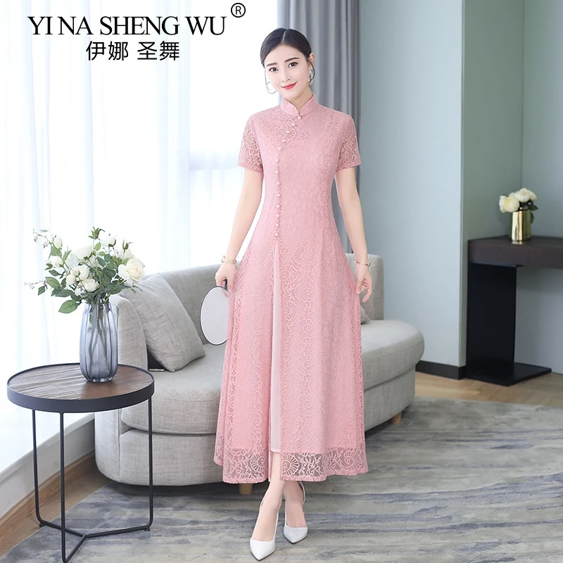 Китайский современный кружевной Cheongsam тонкий Улучшенный стиль Свадебный Ципао