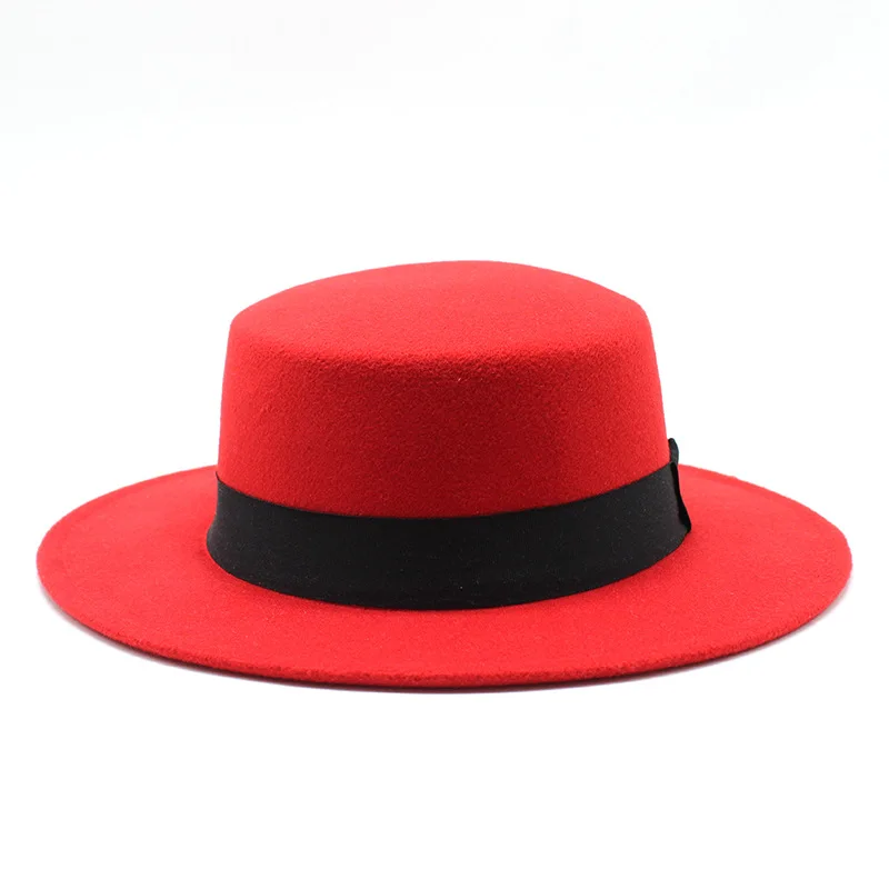 

New Classic Solid Color Felt Fedoras Hat for Men Women Artificial Wool Blend Jazz Cap Wide Brim Simple Church Derby Flat Top Hat