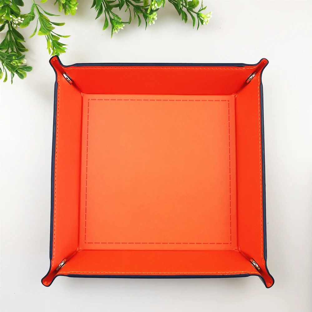 1 Pcs 18x18cm Four Corners PU Leather Tray Change Tray Sundries Storage Box Dried Fruit Plate Desktop Storage Tray