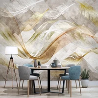custom 3d mural wallpaper home decor golden abstract lines feather wall decals for living room sofa tv background wall painting