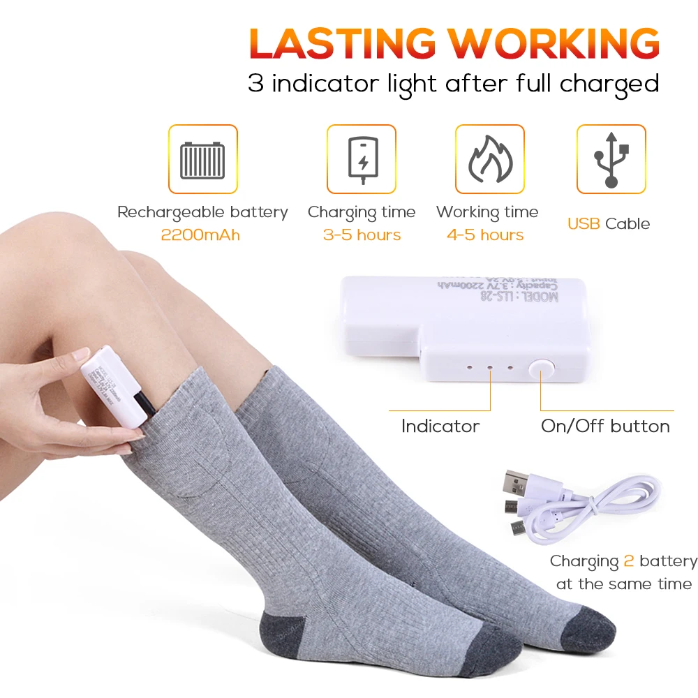 Heated Socks Rechargeable Battery Powered Winter Warm Men Women Ice Fishing Skiing Outdoor Working Thermal |
