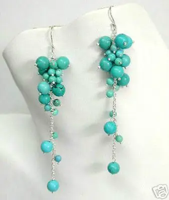 Привлекательные бирюзовые серебряные серьги|Серьги-подвески| |
