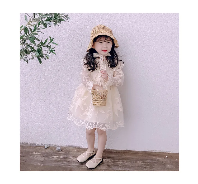 Весна и осень новинка 2020 корейское кружевное платье для девочек среднего