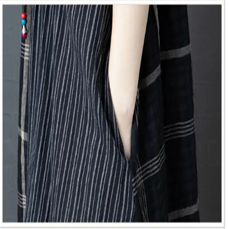 

Pure cotton printed dress women retro waist three-quarter sleeve shirt dress loose one-piece bohemian dress