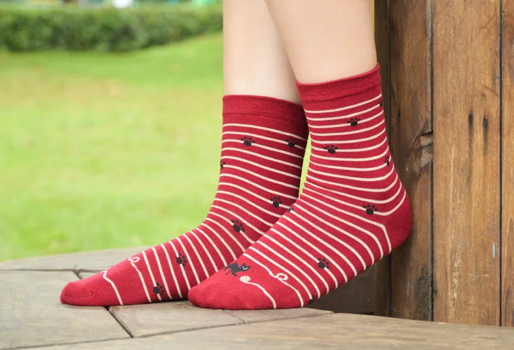 Женские носки Сезон весна лето Милые для девочек с рисунком кошки Разноцветные в