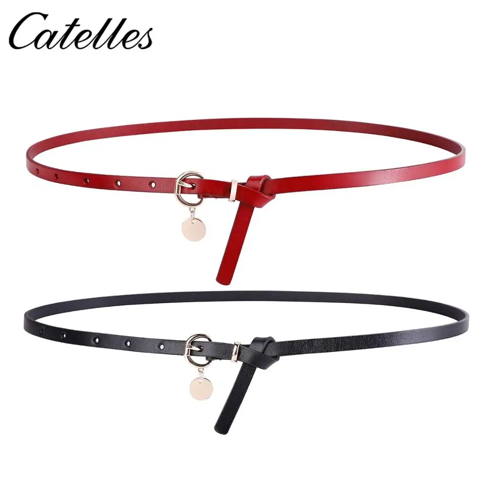 

Fashion Women Belts Cowhide Leather Metal Thin Waist Belt For Woman Waistband