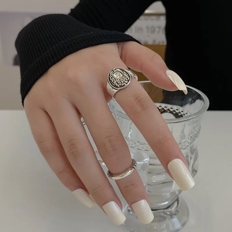 

2021 винтажные дизайнерские металлические кольца с иероглифами для женщин в стиле панк хип-хоп регулируемое Открытое кольцо для влюбленных м...