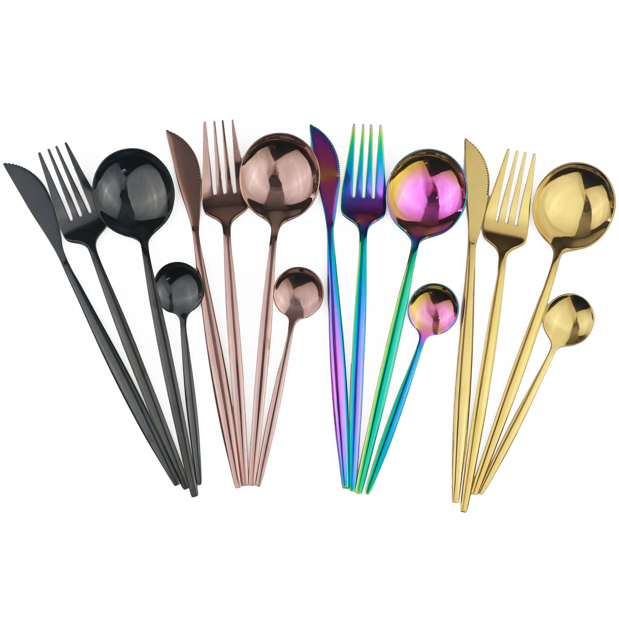 

24Pcs Dinnerware Set Stainless Steel Cutlery Set Kitchen Glossy Gold Tableware Set Knife Fork Spoon Black Gold Silverware Sets