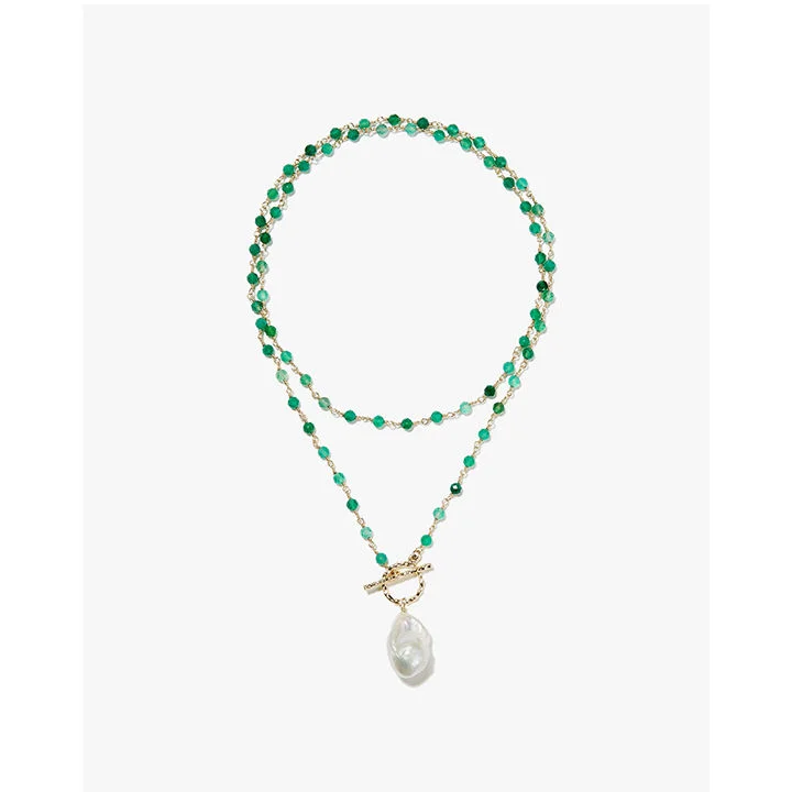 

Ожерелье с жемчугом в стиле барокко из зеленого агата