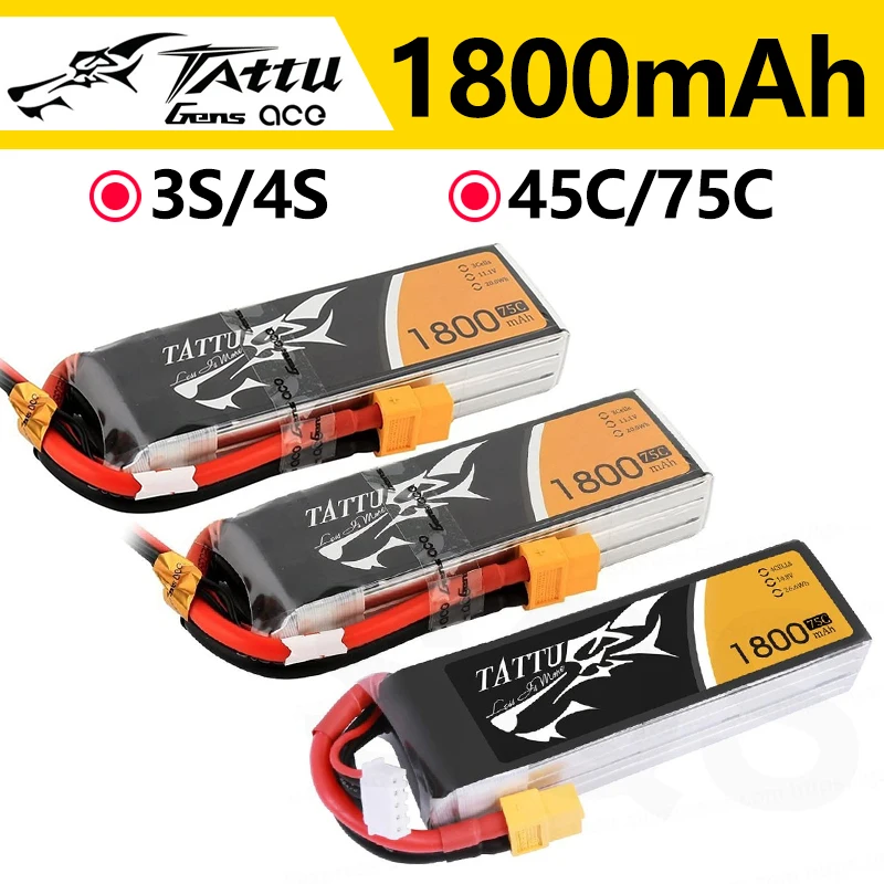 ACE Tattu 1800 мАч FPV LiPo перезаряжаемая батарея 3S 4S 45C 75C 1P для RC гоночного дрона