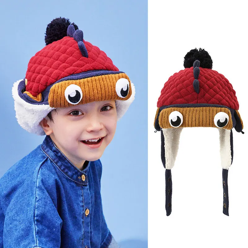 

Детская зимняя теплая шапка, шапка с 3D рисунком животных, вязаная шапка-пилот, шапки-ушанки