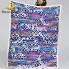 BlessLiving Tribal Sherpa Fleece Blanket Watercolor Bed Blanket Classic Colorful Furry Blanket Geometric Bedding Boho Style Koce 1