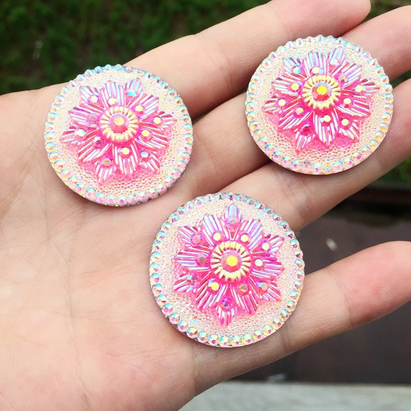

35mm Round Big stones and AB crystals flat back Resin Rhinestone applique DIY Wedding Dress Non sewing Gems 4pcs -HZ421