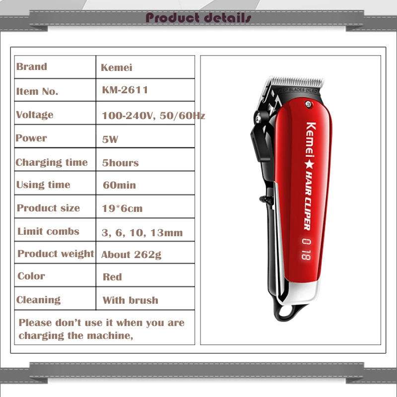 Kemei professional hair trimmer cordless Hair cutter barber clipper for men LCD display beard | Бытовая техника