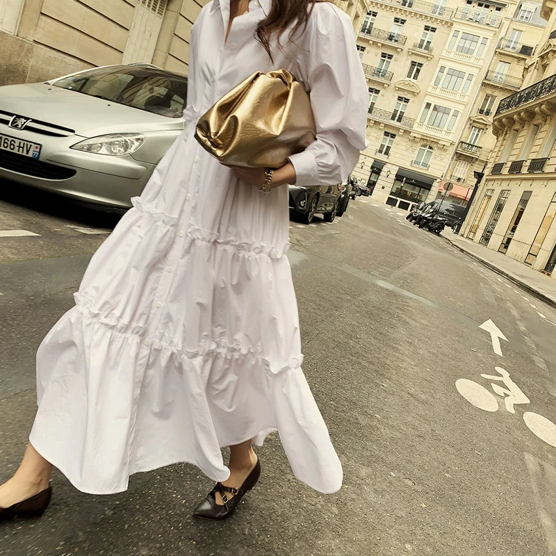 

2021 lapel elegant temperament and wood ears embellished lapel dress women