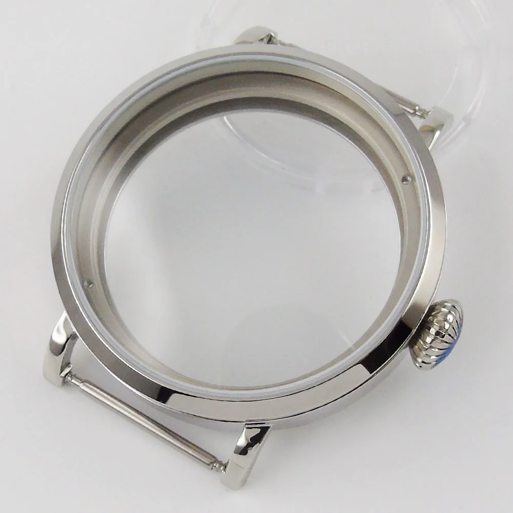 

Полированный чехол 46 мм для часов с ручным заводом подходит для ETA 6497 6498 движение устойчивое к царапинам минеральное стекло