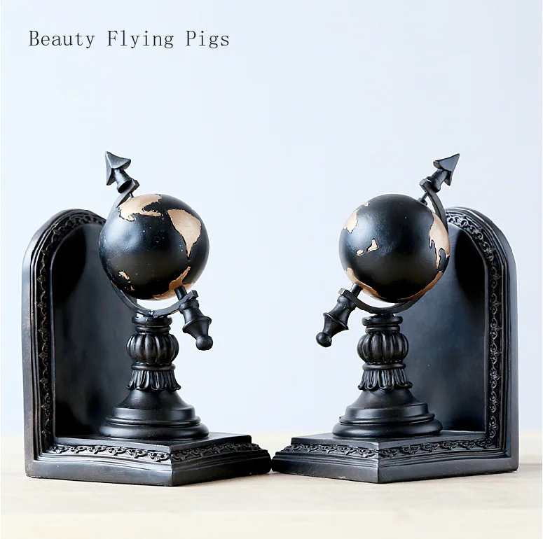 

2Pcs Direct selling new product garden style retro old craft decoration book book by the earth resin bookend home decoration