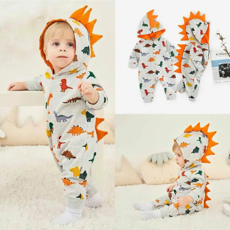 pudcoco Newborn Infant Baby boy romper Hooded 3D dinosaur costume baby Cotton christmas new years gift animal jumpsuits Kids |