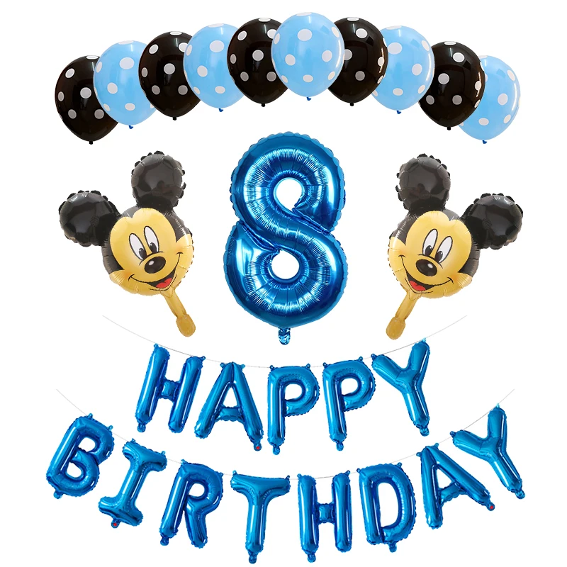 blue 8 years old 26 шт с Микки Маусом и Минни Маус комплект 3" розового и синего цвета фольгированные буквы «С Днем Рождения» шар для мальчиков и девочек 1 2 3 4 5 6 7 8 9 лет старый вечерние Декор поставки - Цвет: blue 8 years old