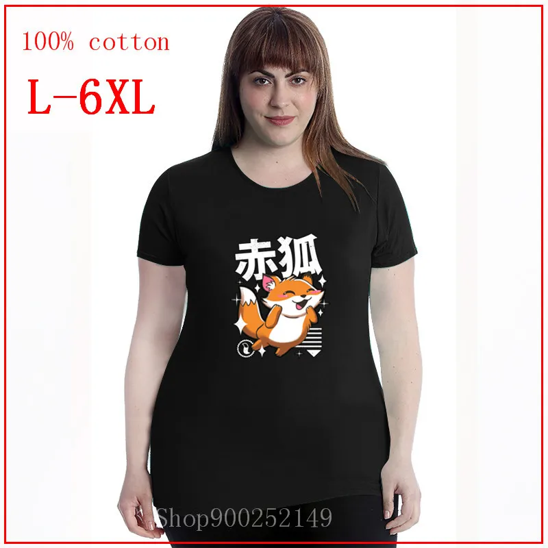 Kawaii/топы с рукавами Лиса большие размеры 4XL 5XL 6XL топы одежда 100% хлопок графические