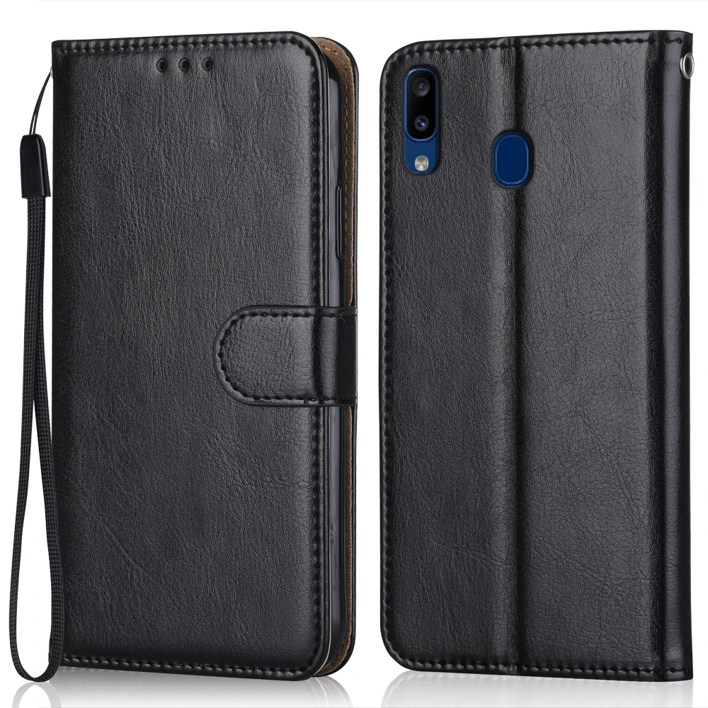 

Folio Luxury Leather Case for On Samsung Galaxy A30 A305 A305F SM-A305F 6.4''Wallet Stand Flip Case Phone Bag with Strap