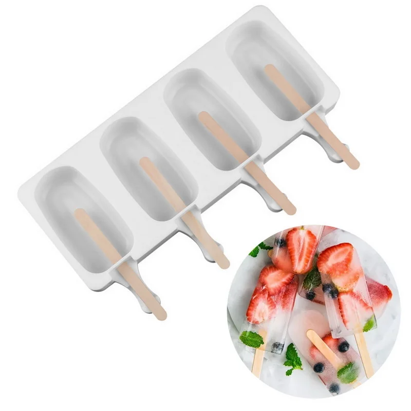 

Silicone Ice Cream Mold DIY Homemade Popsicle Molds Freezer Juice 4 Cell Big Size Ice Cube Tray Popsicle Barrel Maker Mould
