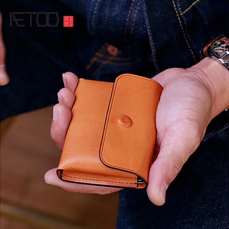 Кожаная сумка для карт AETOO Head мужской и женский вместительный
