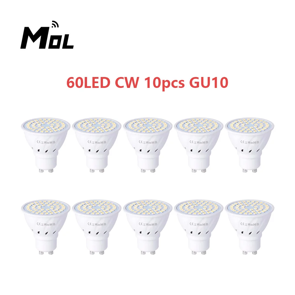 

Моль GU10 220V 10 шт. светодиодный абажур для лампы Точечный светильник 60 Светодиодный светильник люстра заменить галогенные лампы