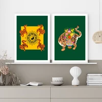 bagua tigers green art prints animals canvas painting good luck tiger posters palmistry fortune teller wall pictures home decor