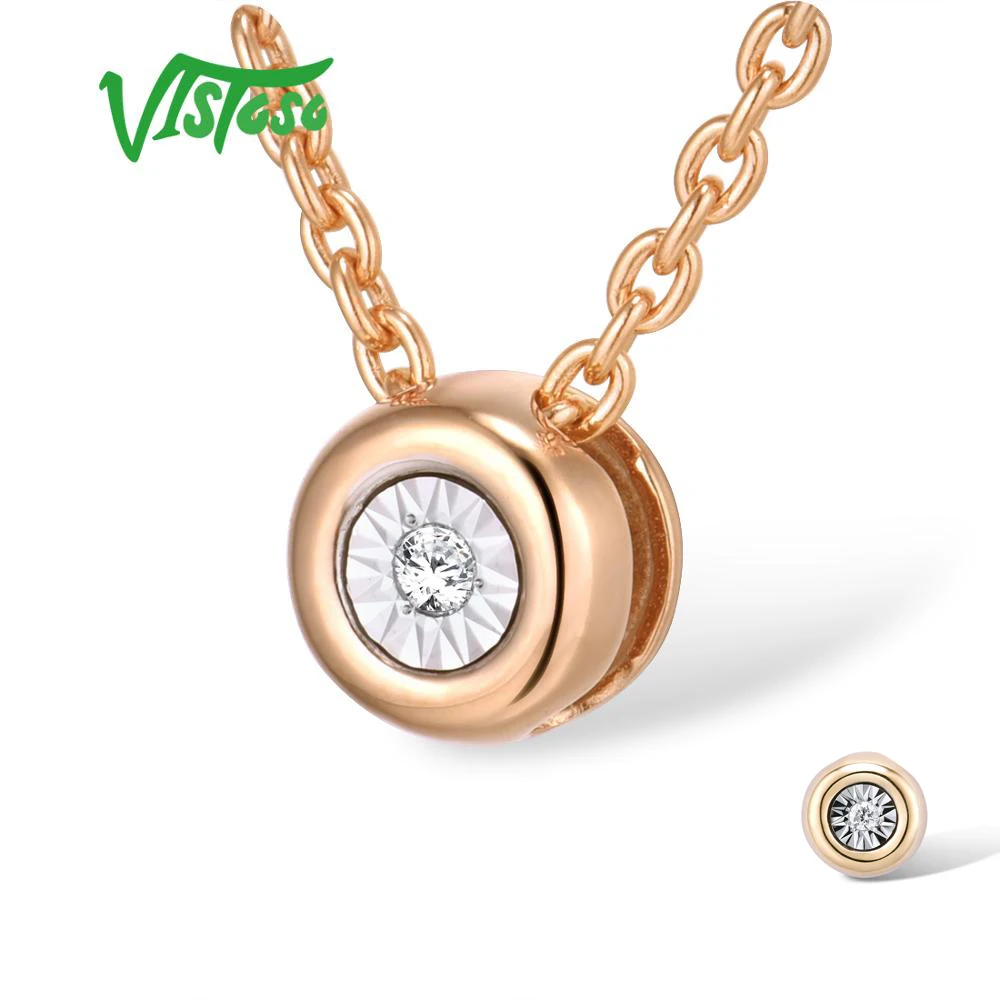 VISTOSO Gold Pendant For Women Pure 14K 585 Rose/white Gold Illusion-Set Miracle Plate Diamond Pendant Round Circle Fine Jewelry