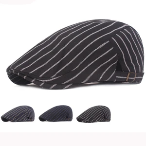 HT2957 береты, Весенняя летняя кепка, шапка, винтажный полосатый плющ газетчика, плоская кепка, мужской Регулируемый Искусственный Мужской берет, Кепка