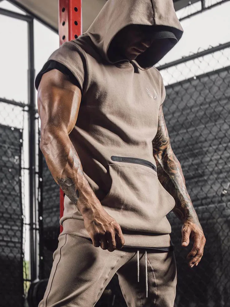 

2021 New Summer Fashion Men's Camouflage Embroidery Zipper Pocket T-Shirt Running Sports Fitness Training Half-Sleeved Hoodie