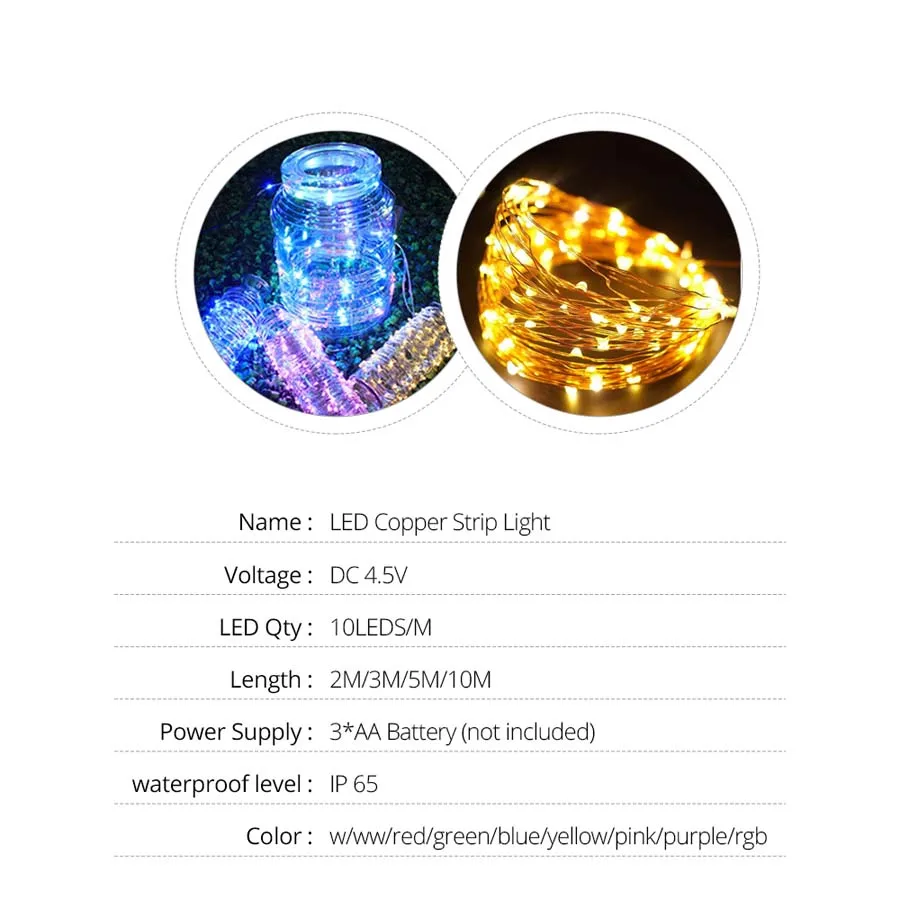 Светодиодная гирлянда из медной проволоки уличное праздничное освещение